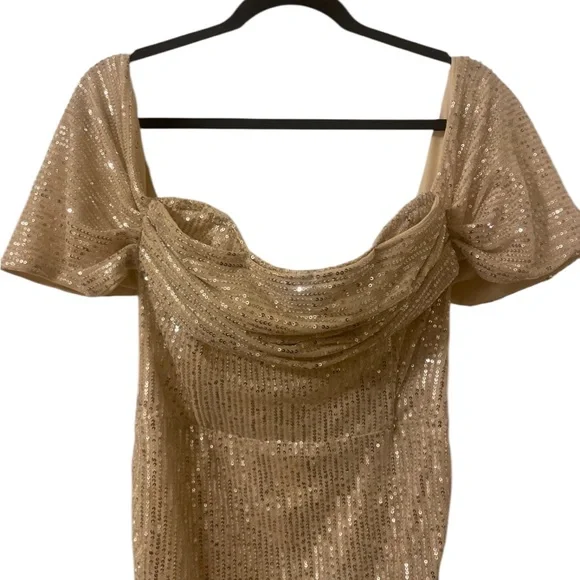 PrettyLittleThing Champagne Off-Shoulder Dress - Picture 2 of 6